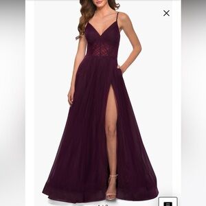 NWOT La Femme A Line Tulle Dress with Sheer Bodice